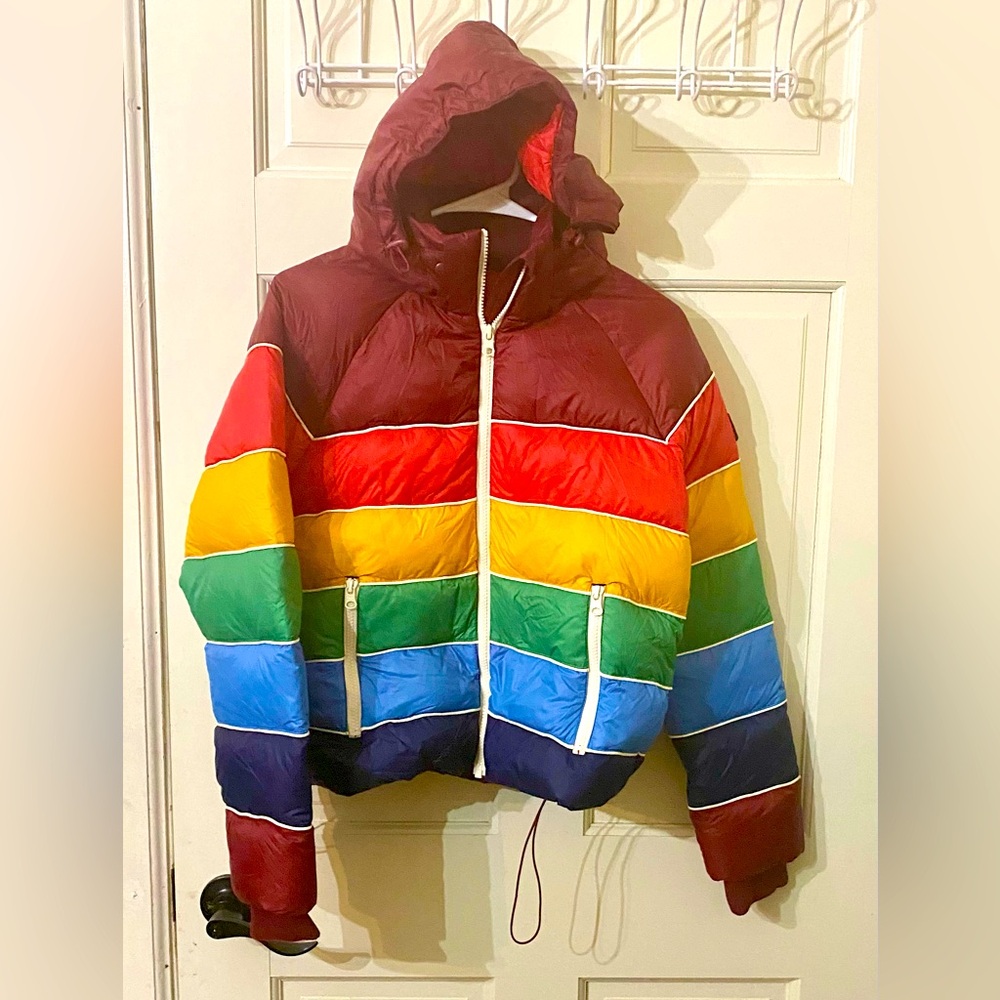 Marine layer vintage rainbow puffer coat jacket women’s. small new w/o tags